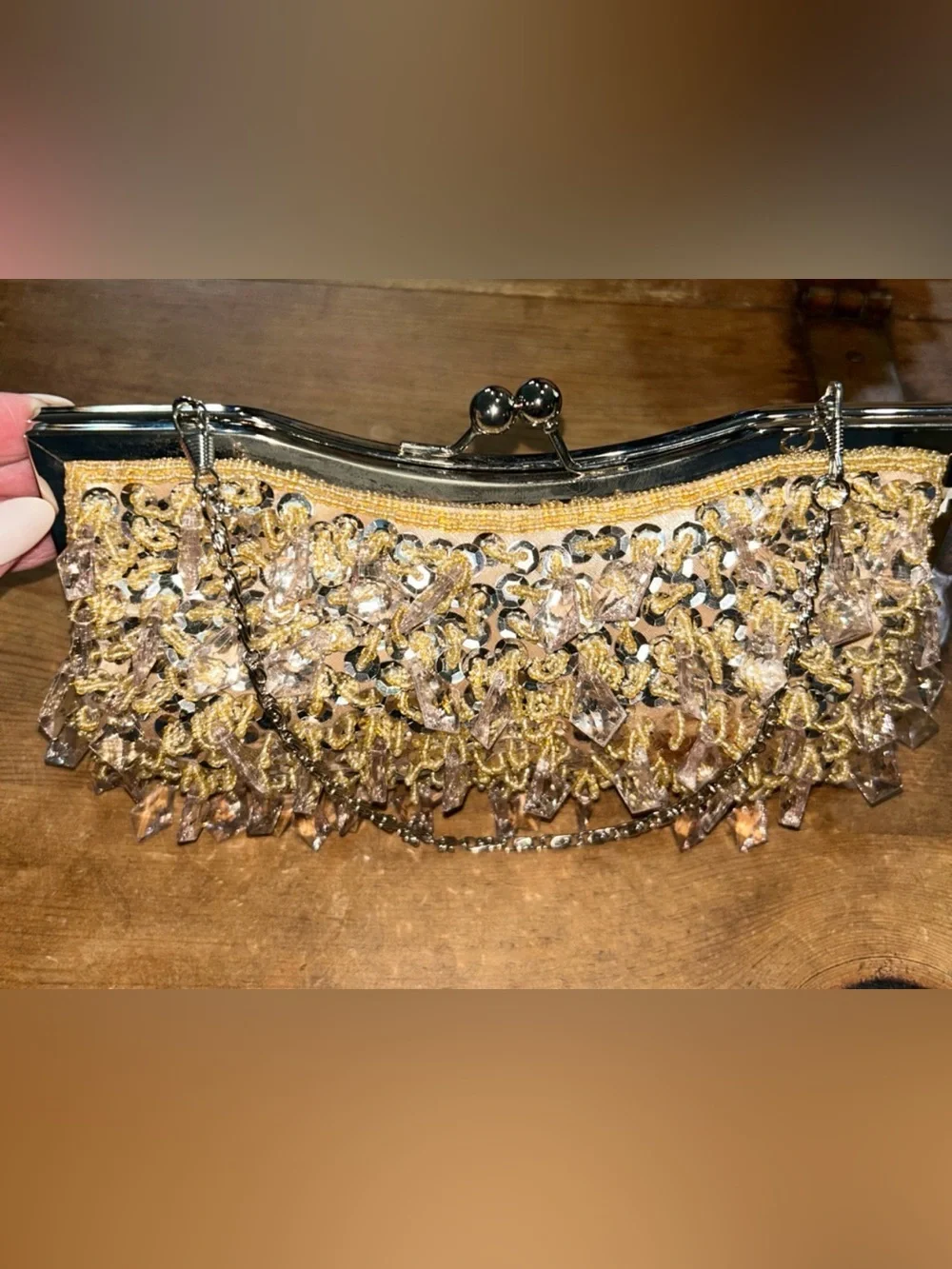 Gold Beaded Crystal Evening Clutch Purse Formal Wedding Prom Handbag